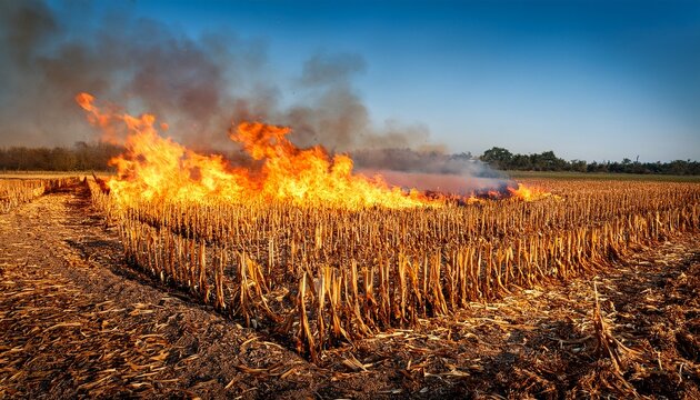 Fire In The Cornfield After Harvest