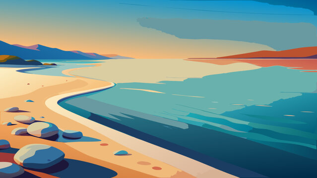 Abstract beach landscape illustration at sunset with landscape illustration vacation tropical seascape minimalist abstract aesthetic environment peaceful relaxing background backdrop