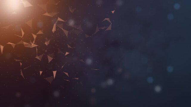 Corporate presentation background of abstract plexus moving glowing dots and lines. Network or digital connection. Technology background.