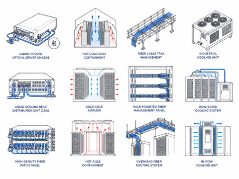 Comprehensive Data Center Infrastructure Solutions Visualizing Advanced Cooling Cable Management and High-Density Computing Architectures for Enhanced Efficiency and Scalability in Modern IT Environme