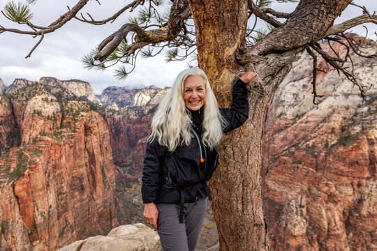Portrait of senior blonde woman on Angels Landing