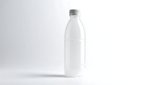 Isolated clear plastic bottle with silver cap, studio shot, product photography, clean and empty container, beverage packaging