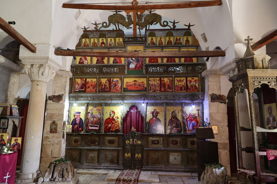 Icon altar in the Church of the Dormition of Saint Mary in Apollonia, Albania