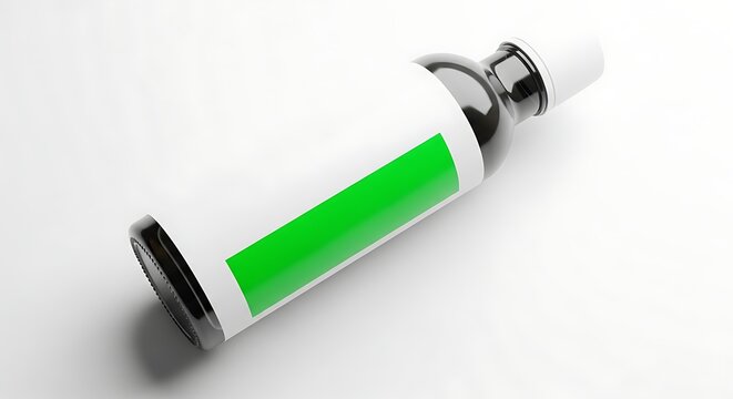 Isolated cosmetic bottle mockup with blank green label for branding, product packaging design, skincare serum presentation