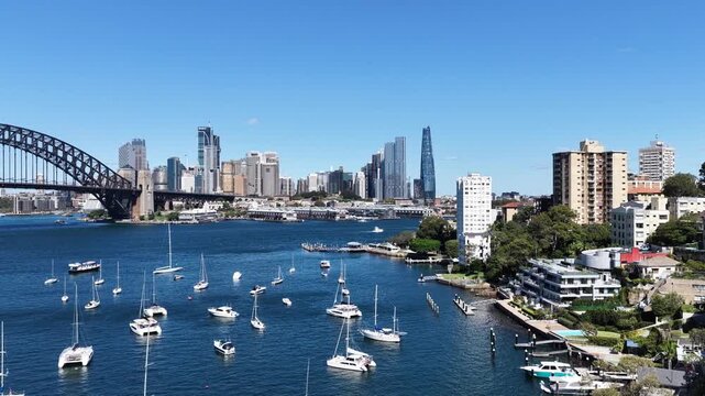 Blues point at Lavender bay of Sydney harbour waterfront architecture aerial city panorama.