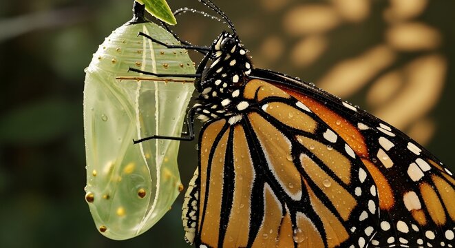 Butterfly emerging from chrysalis
