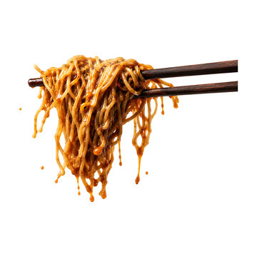Delicious Noodles Held With Chopsticks Isolated on Transparent Background PNG