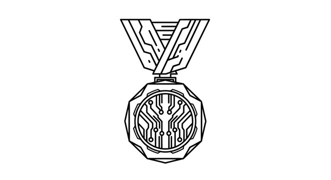 Digital technology medal icon with circuit board pattern
