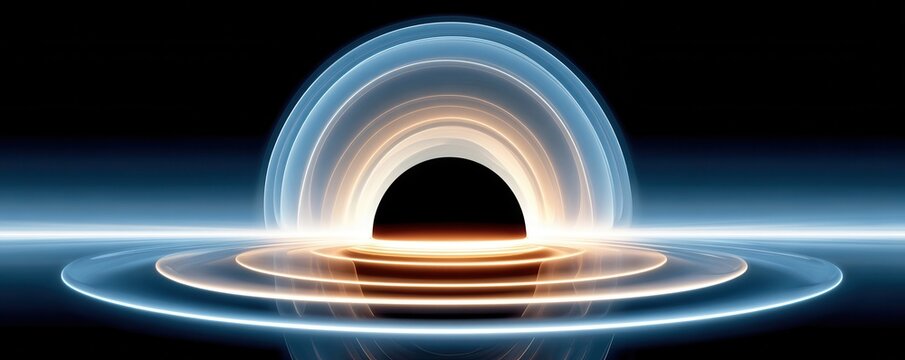 Glowing black hole with luminous rings and futuristic space light effects