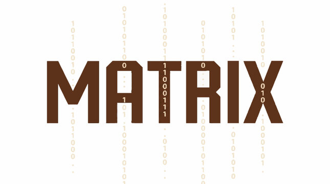 Matrix word typography with vertical binary code streams in brown and white