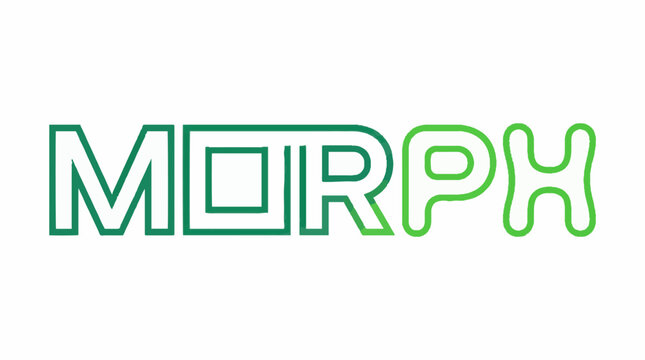 Morph word typography design with green gradient outline