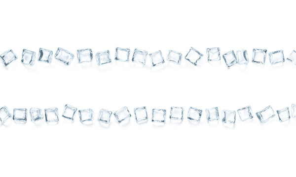 Ice cubes row border design isolated blocks arranged in two parallel lines on a transparent background for refreshing beverage themes