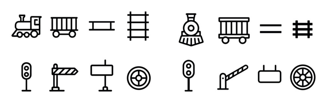 Rail transport icons with train track signal outline
