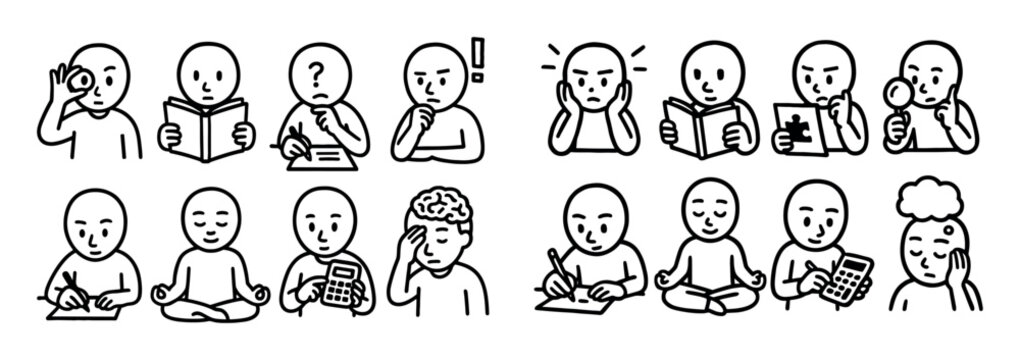 Mind icons with person book brain outline