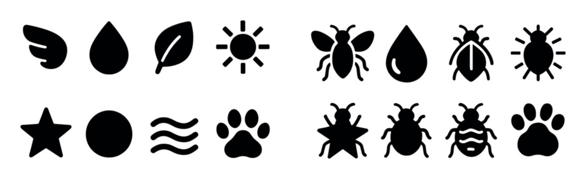 Nature icons with leaf bee paw solid