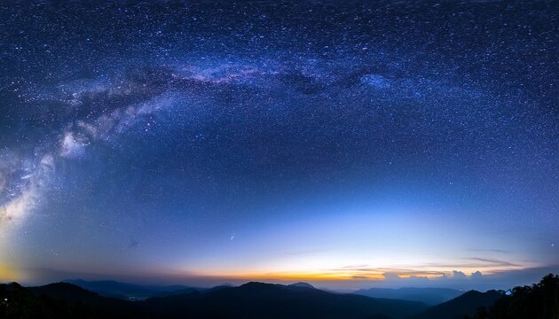 Panorama Blue Night Sky Milky Way And Star On Dark Background Universe Filled Nebula And Galaxy With Noise And Grain Photo By Long Exposure And Select White Balance Dark Night Sky