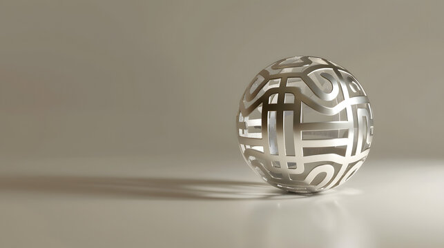 Flawless hovering liquid silver sphere dynamically reshaping into a maze