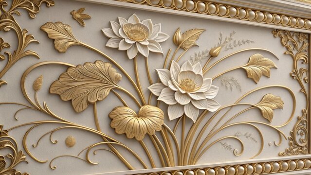 Elegant golden lotus flower relief with ornate details
