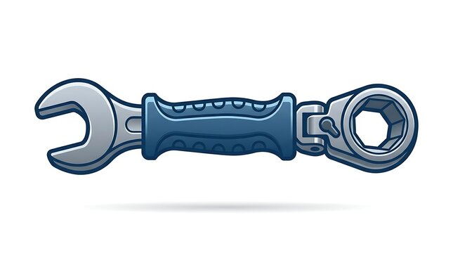 Isolated pixel art wrench with blue rubber grip for manual repair maintenance engineering hardware technical construction tools