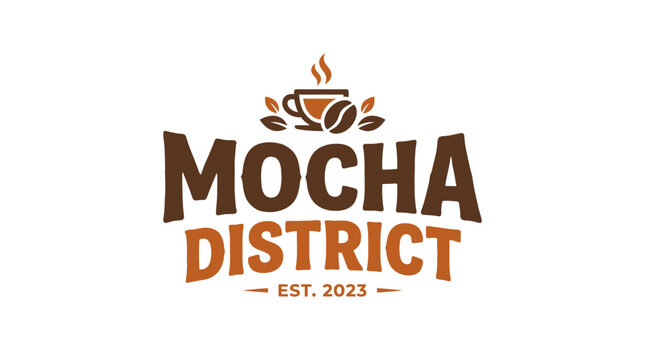 Mocha District Coffee Logo Design with Coffee Beans and Steam