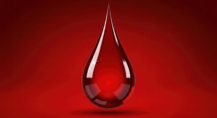 Fototapeta premium A single glossy red blood drop isolated against a deep red background