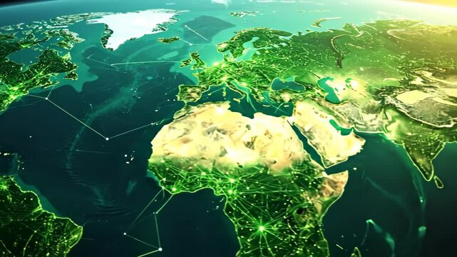 Global Satellite View of Earth with Illuminated Continents and Oceans at Night.