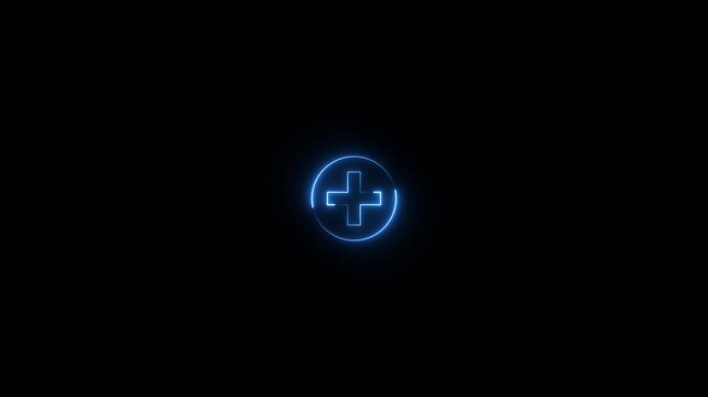 Abstract neon medical cross icon animation.
