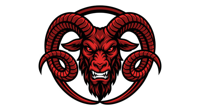 Fierce Red Ram Head Mascot with Circular Horns Emblem