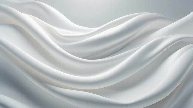 Elegant flowing white silk fabric waves with soft folds and smooth motion, luxury fashion background, minimalist monochrome aesthetic, cinematic cloth simulation, premium abstract design, high end com