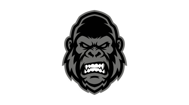 Furious Gorilla Head Mascot, Aggressive Ape Face, Fierce Primate Portrait