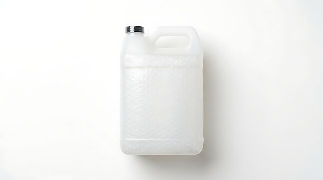 Isolated empty plastic jerrycan container for industrial chemical liquid storage, mockup template for branding design
