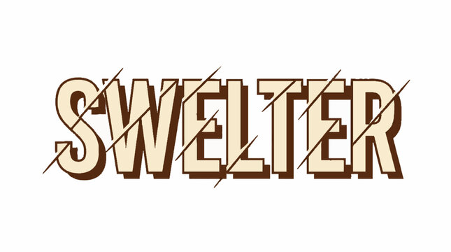 Swelter word typography with diagonal slash lines and brown drop shadow effect on a white background