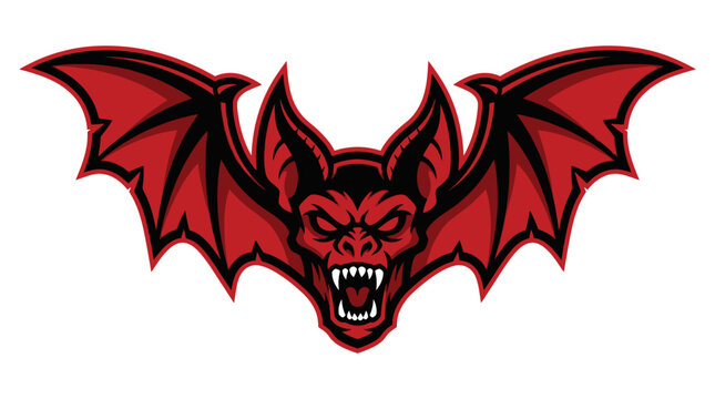 Fierce Red Bat Mascot with Spreading Wings, Graphic Illustration