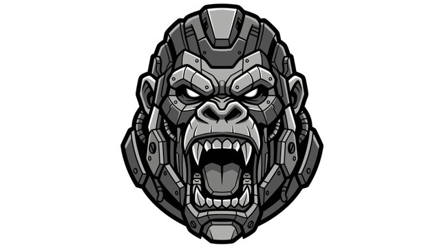 Robotic Gorilla Head Icon, Cyberpunk Ape, Futuristic Animal, Sci-fi Beast