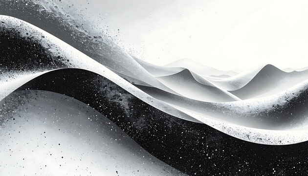 monochromatic abstract landscape with rolling hills and wavy foreground, digital art, subtle pixelation texture, serene atmosphere