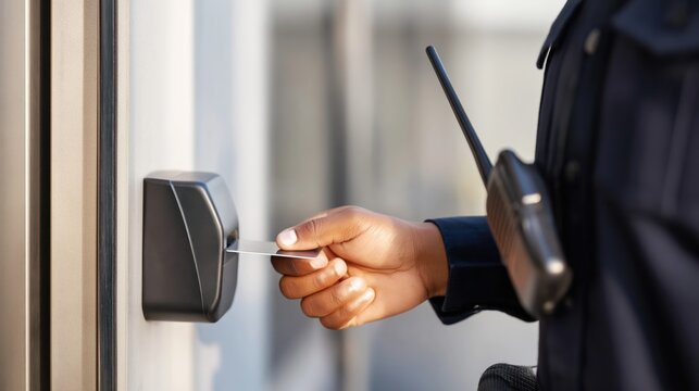 Hand using access control reader for secure entry