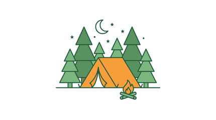 Fototapeta premium Camping adventure in forest with tent, campfire, moon and stars