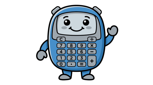 Cute Cartoon Calculator Character Waving Hello, Math Concept