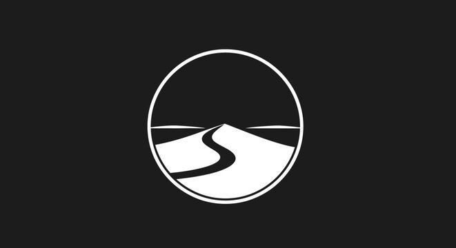 A serene desert landscape logo design with a winding road