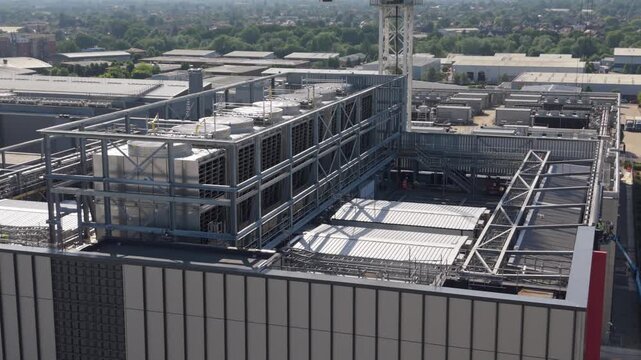 Modern Data Center Cooling Systems Rooftop View Daytime