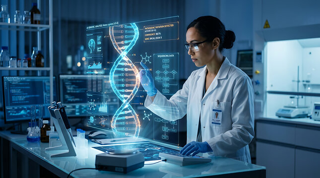 Scientist working with futuristic technology in lab