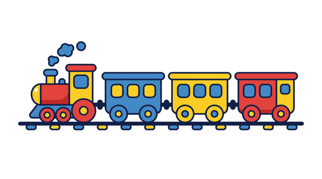 Colorful Toy Train on Tracks, Kids Transportation, Vector Illustration