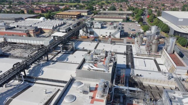 Industrial Data Center Campus Aerial Overview on a Sunny Day