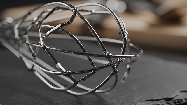 Closeup of a Metal Whisk on a Dark Surface.