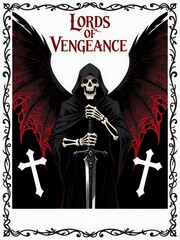Obraz premium Lords of Vengeance: Skeleton Reaper with Wings and Sword Art