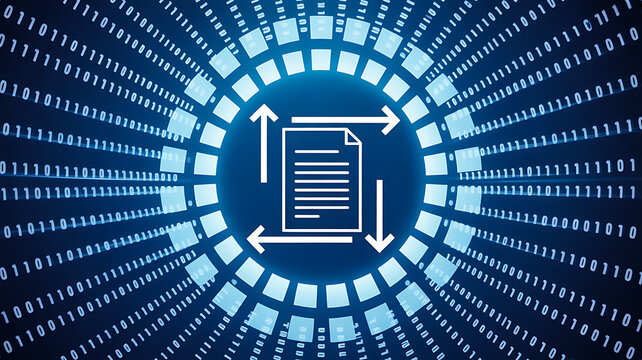 Digital document synchronization concept with binary data background