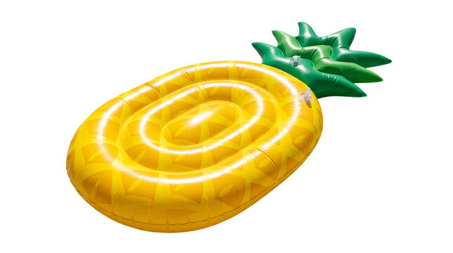 Inflatable pineapple pool float for summer water recreation isolated on transparent background.