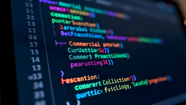 Computer screen displaying colorful code