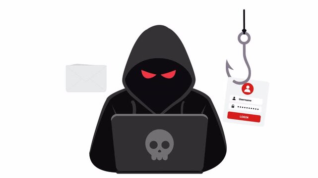Phishing email hacker trap concept with cybercriminal and dangerous scam message, vector flat 2d illustration isolated on transparent background with alpha channel