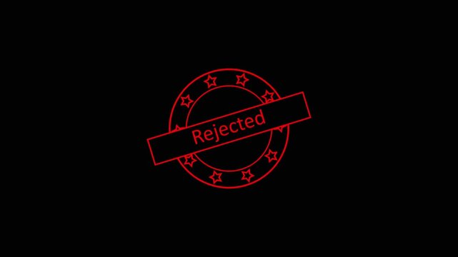 Official red rejected stamp graphics signify denied application requests. Circular red rejected stamp visualizes disapproval decisions. Compliance workflow with a red rejected stamp.